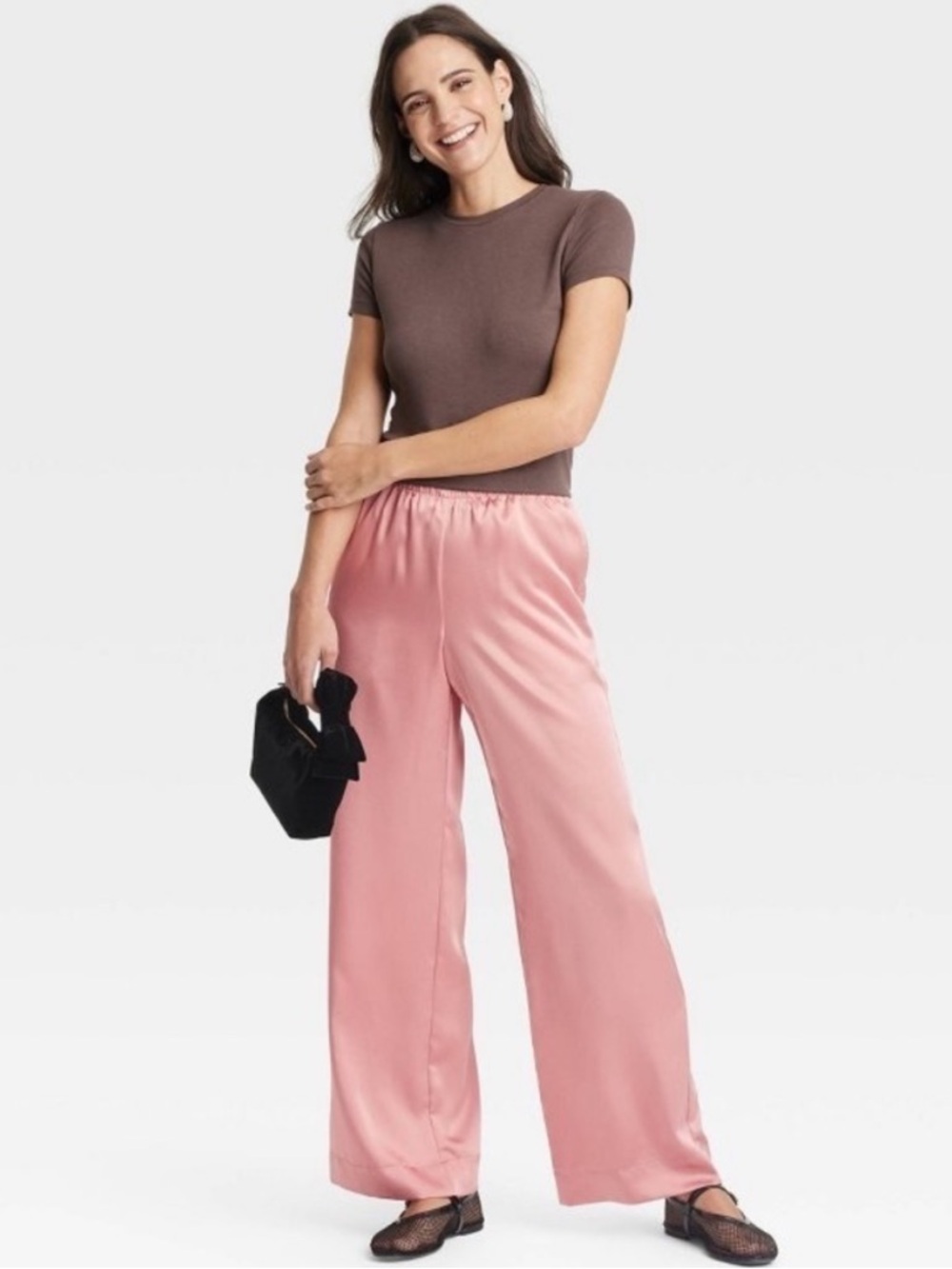 a new day Satin Wide-Leg Pants in Rose Pink NWT